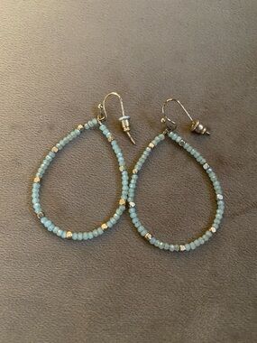 Delicate Aqua Beaded Teardrop Hoop Earrings